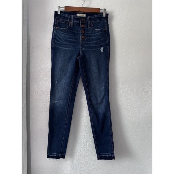 Madewell 10" High Rise Skinny Jeans Women's Size 26 Blue Button Fly Raw Hem - Picture 6 of 16